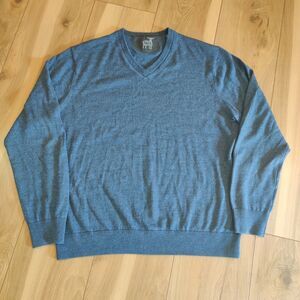 Raffi Men Blue V-neck Sweater LARGE 100% EXTRA FINE MERINO WOOL Pullover Italian